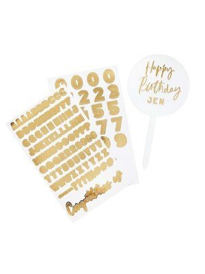 Personalise Acrylic Cake Topper with two Gold sticker sheets