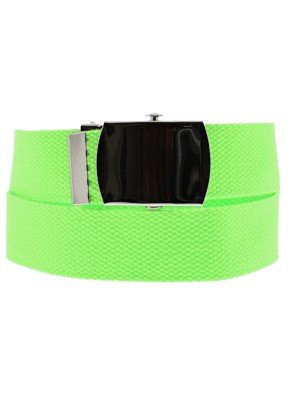 Canvas Webbing Belt With Silver Sliding Buckle - Neon Green 