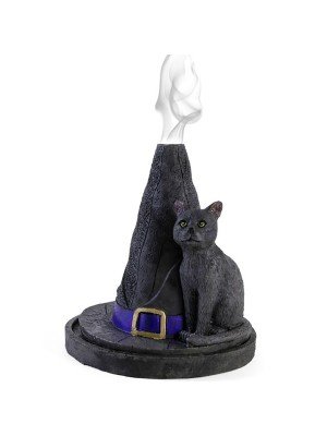 Witch Hat With Cat Incense Cone Holder - 11.5cm 
