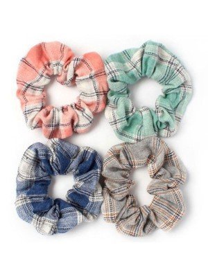 Check Fabric Scrunchies in Assorted Colours - Diameter 10cm 