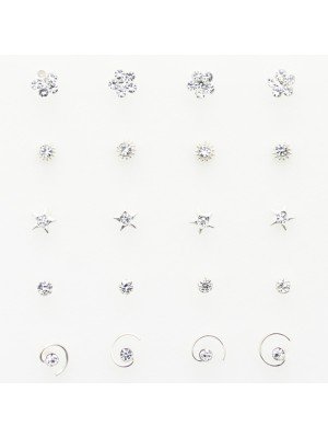 Sterling Silver Clear Nose Wires Set  - Asst. Designs