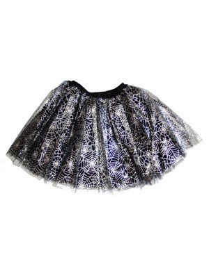 Cobweb Design 3 Layer Tutu Skirt - Silver/Black