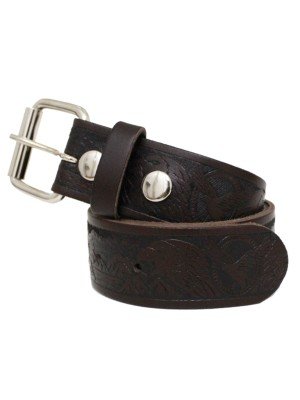 Men's Roller Buckle Eagle Embossed Leather Belts 1.5" Wide - Dark Brown