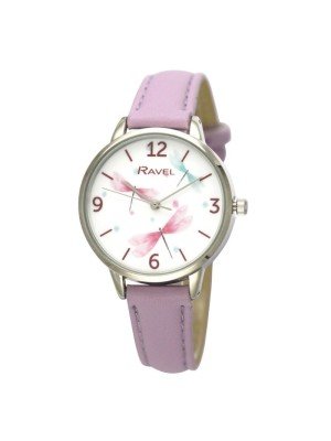 Wholesale Ravel Ladies Dragon Fly Classic Leather Strap Watch - Lilac