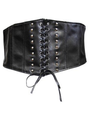 Elasticated Waist Lace Up Corset Belt With Conical Studs 