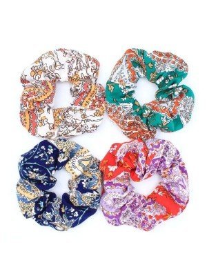 Floral Patterned Fabric Scrunchies - Assorted Colours 