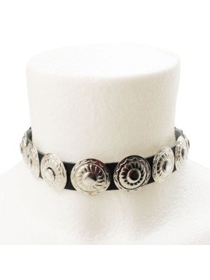 1 Row Flower Fitting Leather Choker 