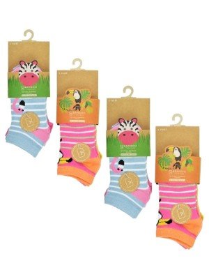 Girls Bamboo Animal/Birds Design Trainer Socks(3 Pair Pack) - Asst. Sizes 