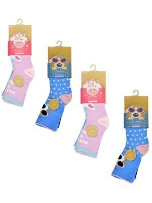 Girls Bamboo Dog/Unicorn Design Socks(3 Pair Pack) - Asst. Sizes 