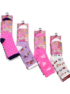 Girls Bows & Flowers Design Socks (3 Pair Pack) - 3-5yr