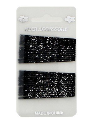 Card of 36 Black Glitter Hair Grips - 5.4cm 
