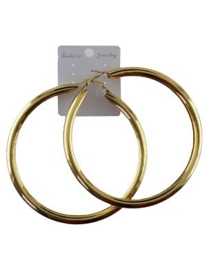Gold Plain Tube Hoop Earrings - 8.5cm