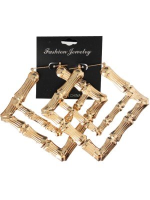 Gold Square Bamboo Hoop Earrings - 8.5cm
