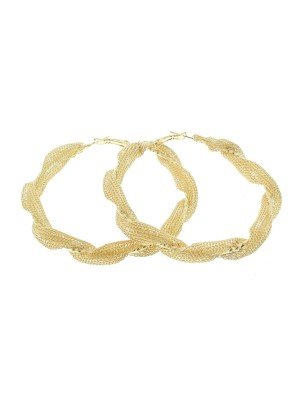 Gold Twisted Mesh Design Hoop Earrings - 7cm 
