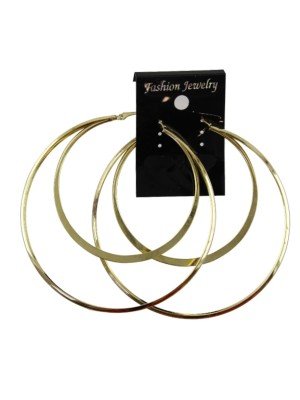 Gold Two Row Plain Hoop Earrings - 8cm