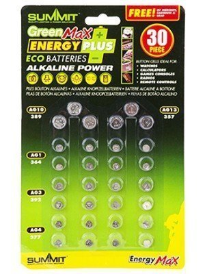 Green Max Alkaline Button Cell Batteries (Pack of 30)
