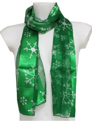 Ladies Snowflake Design Scarf - Green