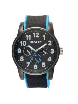 Wholesale Men's Henley Dual Silicon Sports Watch- Black/Blue