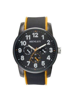 Wholesale Men's Henley Dual Silicon Sports Watch- Black/Orange