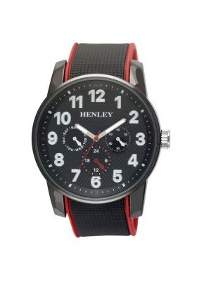 Wholesale Men's Henley Dual Silicon Sports Watch- Black/Red