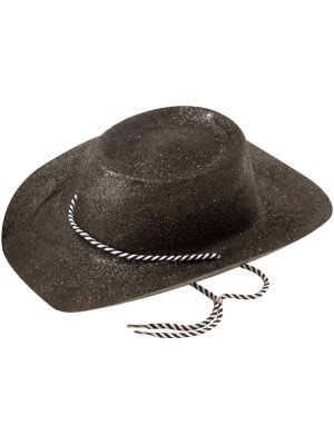 Cowboy Glitter Party Hat With Cord - Black