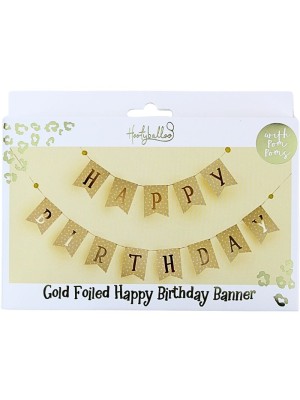 Happy Birthday Banner Polka Dot Design - Gold