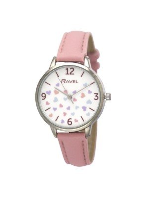 Wholesale Ravel Ladies Hearts Classic Leather Strap Watch - Pink