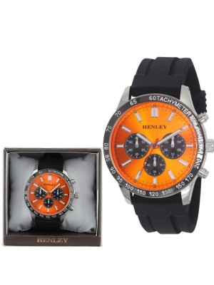 Henley Men's Polished Sports Silicone Watch - Silver/Orange