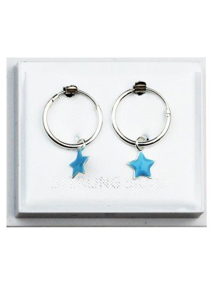 Sterling Silver Hoop With Dangly Star 10mm  - Blue