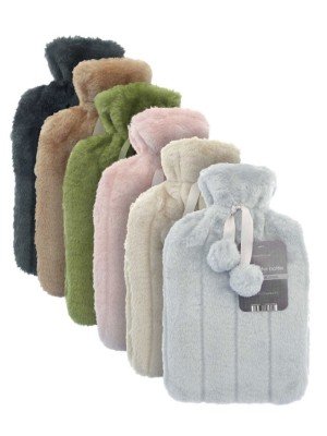 Hot Water Bottles with Luxury Faux Fur Cover - Assorted Colours