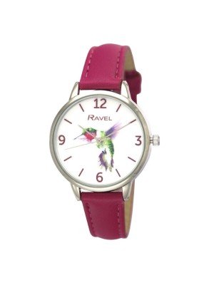 Wholesale Ravel Ladies Hummingbird Classic Leather Strap Watch - Pink 