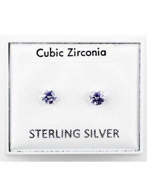 Sterling Silver CZ Light Purple Claw Round Ear Stud-4mm