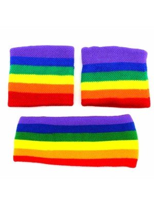 Whoelsale Head & Wrist Sweatband Set - Rainbow Colours