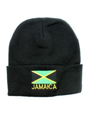 Jamaica Design Turn Up Beanie Hat - Black 