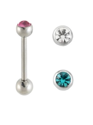 Steel Straight Barbell With a Crystal Jewel Top - Assorted 