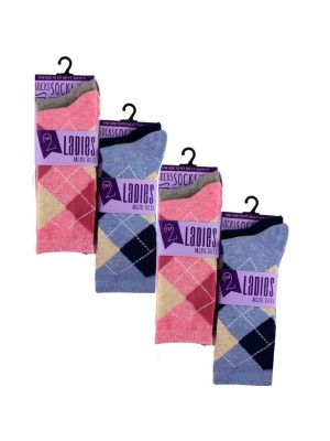 Wholesale Ladies Argyle Design Socks - (2 Pair Pack) - Asst.
