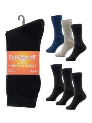 Ladies Heatguard Thermal Socks (3 Pair Pack) - Assorted Colours 