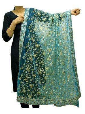 Ladies Net Material Gold Embroidery Dupatta