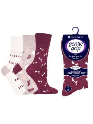 Ladies "Nomadic Journey" Gentle Grip Socks (3 Pair Pack) - Asst 