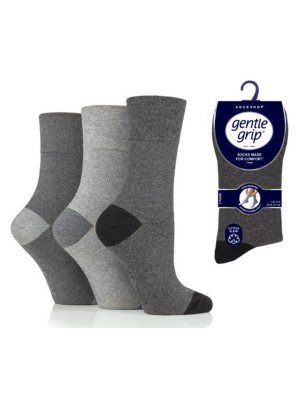 Ladies Plain Gentle Grip Socks (3 Pair Pack) - Asst