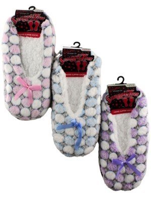 Ladies Spotty Design Slippers With Gripper  - Assorted 