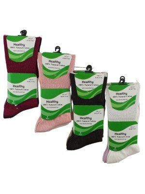 Ladies Non-Elasticated Top Cotton Socks (3 Pair Pack) - Asst.