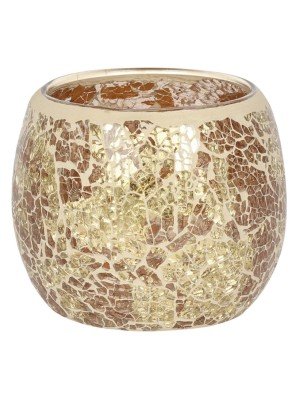 Large Crackle Glass Candle Holder - Gold 