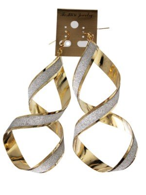 Large Glitter Spiral Gold Earrings - 10cm