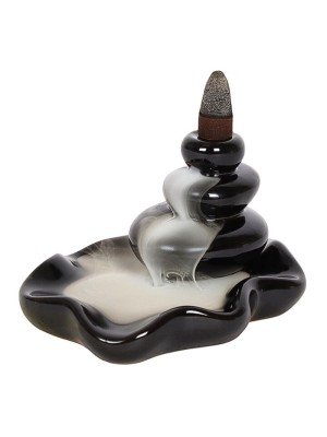 Large Pebbles Backflow Incense Burner - Black