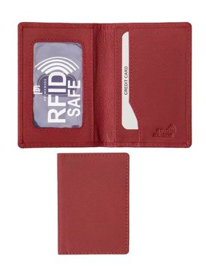 Leather Bus Pass Credit Card Holder RFID Blocking - Red 