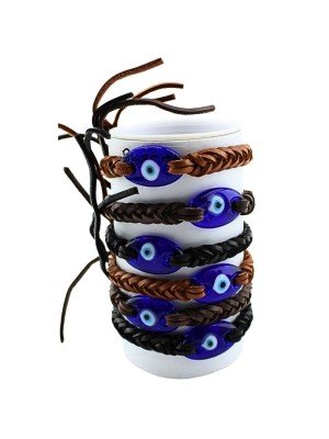 Leather Bracelets Blue All Seeing Eye Design - Assorted (12 Pieces)