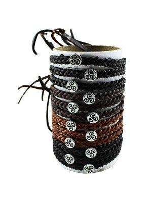 Leather Bracelets Spiral Design - Assorted (12 Pieces)