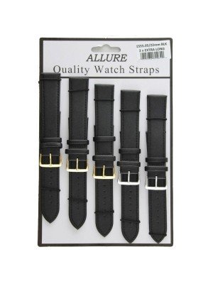 Wholesale Allure 2x Extra Long Leather Watch Straps - Assorted Buckle - 22mm (Black)