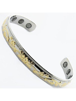 Magnetic Bangle - Two Tone Flowers Design (M)